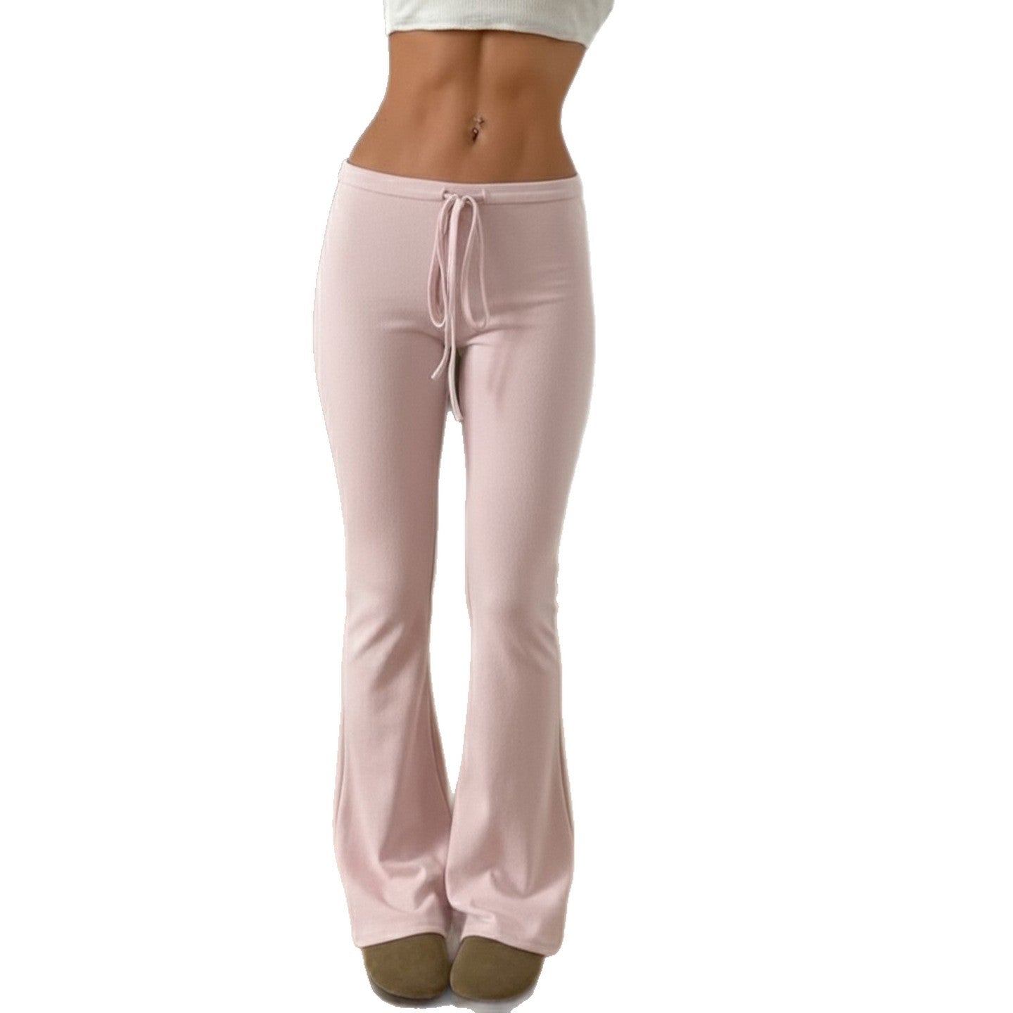 Low-Waist Tied Flared Pants for Women Comfortable Lightweight Casual Long Pants