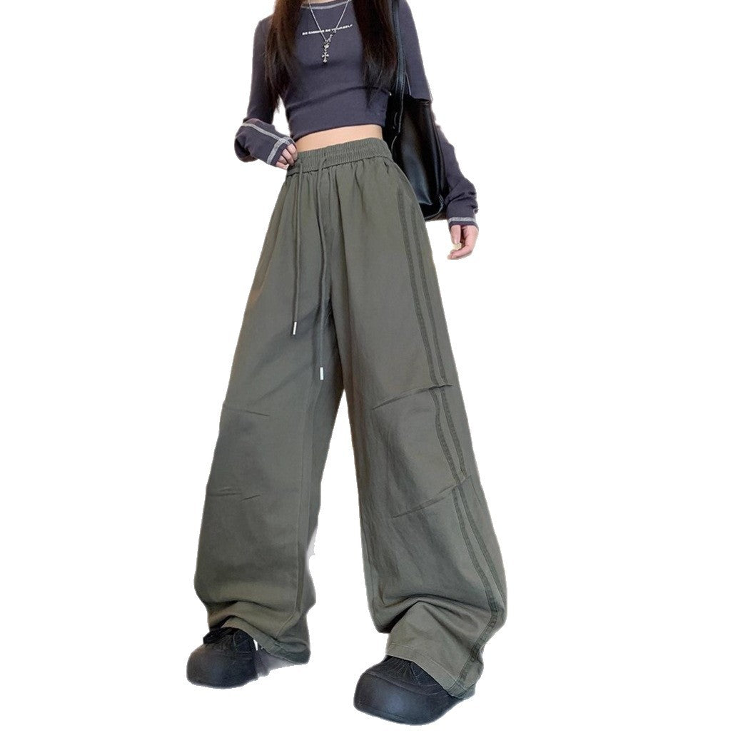 Casual Long Pants, Pleated Washed Cotton Straight Leg Cargo Pants, Unisex, High-End Vintage Loose Streetwear Wide Leg Pants