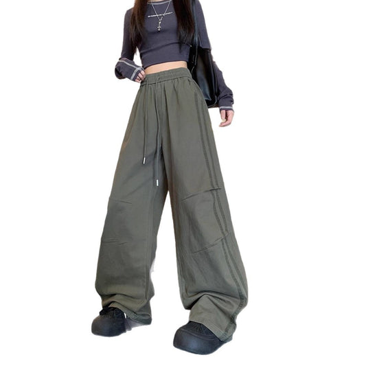 Casual Long Pants, Pleated Washed Cotton Straight Leg Cargo Pants, Unisex, High-End Vintage Loose Streetwear Wide Leg Pants