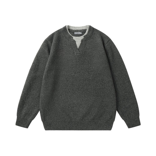 Solid Color Simple Mock Two-Piece Color-Blocking Knit Sweater