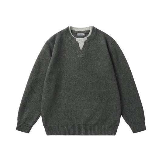 Solid Color Simple Mock Two-Piece Color-Blocking Knit Sweater