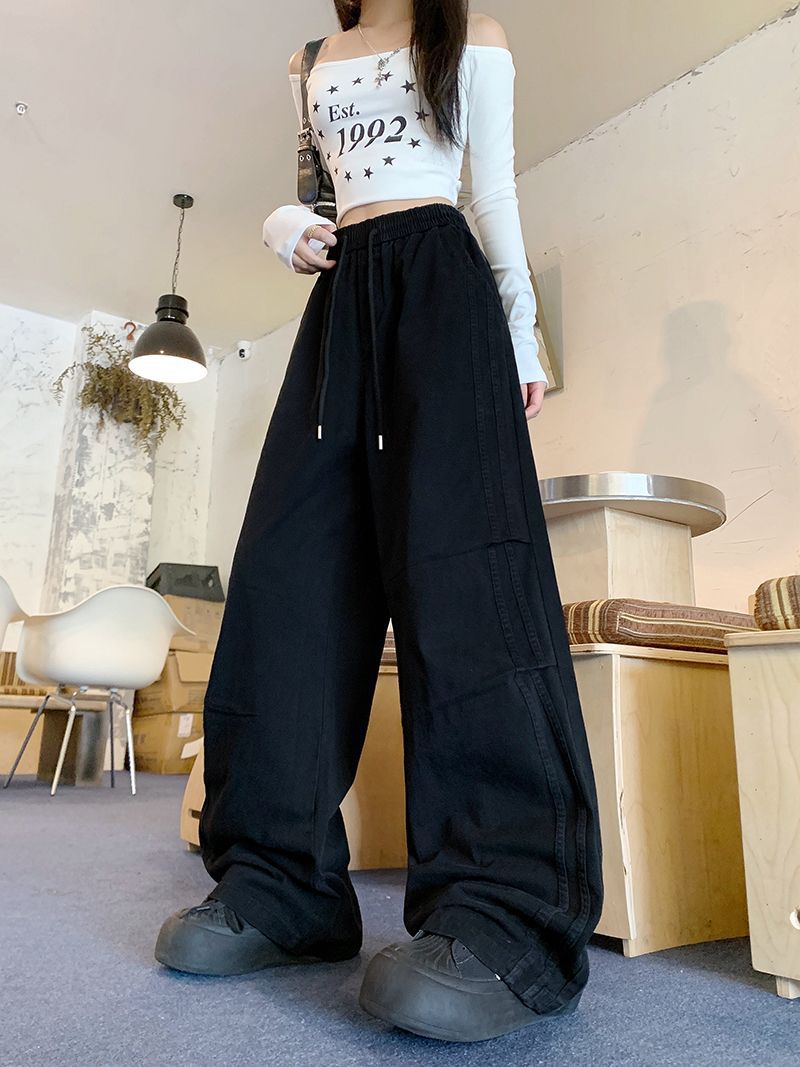 Casual Long Pants, Pleated Washed Cotton Straight Leg Cargo Pants, Unisex, High-End Vintage Loose Streetwear Wide Leg Pants