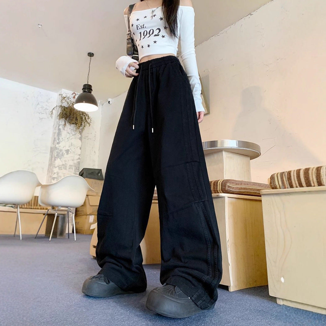 Casual Long Pants, Pleated Washed Cotton Straight Leg Cargo Pants, Unisex, High-End Vintage Loose Streetwear Wide Leg Pants