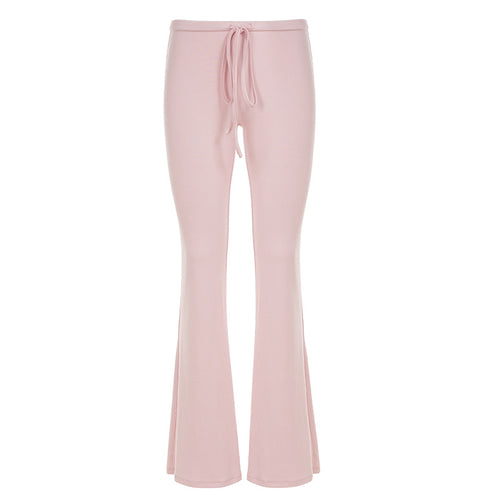 Low-Waist Tied Flared Pants for Women Comfortable Lightweight Casual Long Pants