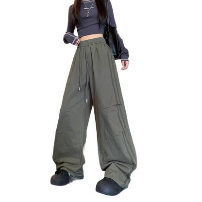 Casual Long Pants, Pleated Washed Cotton Straight Leg Cargo Pants, Unisex, High-End Vintage Loose Streetwear Wide Leg Pants