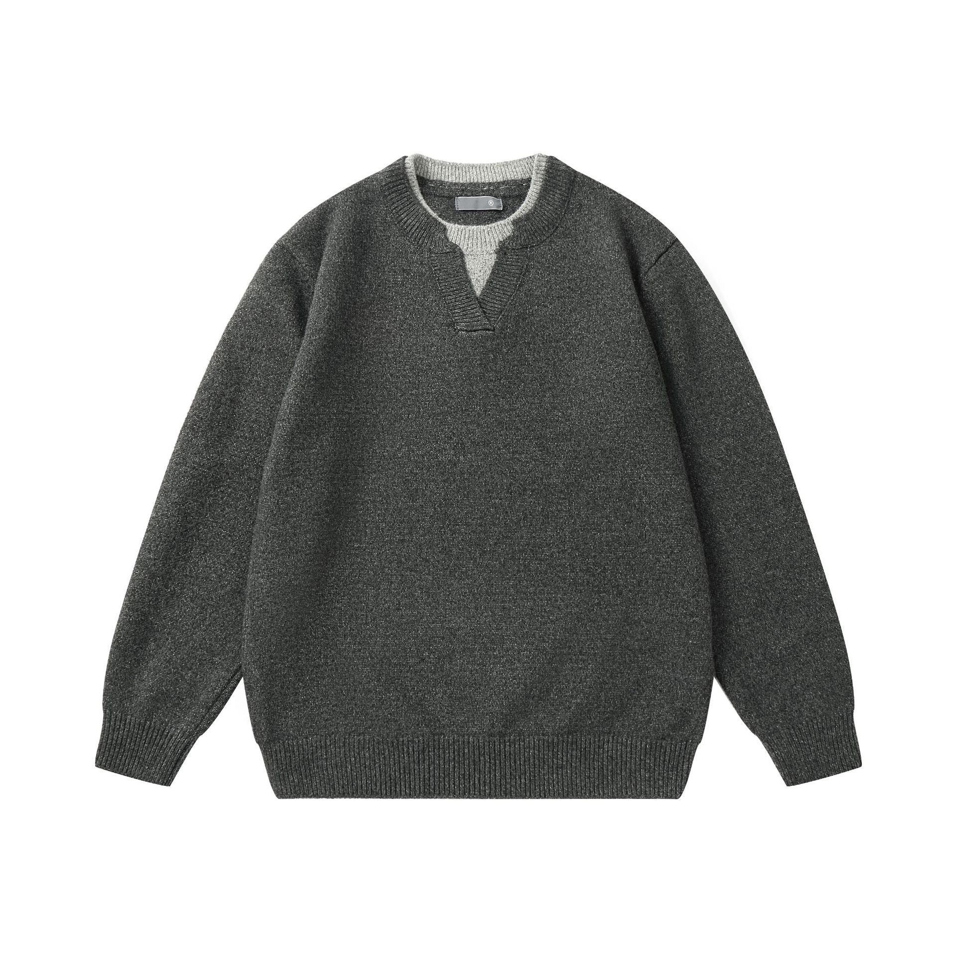 Solid Color Simple Mock Two-Piece Color-Blocking Knit Sweater