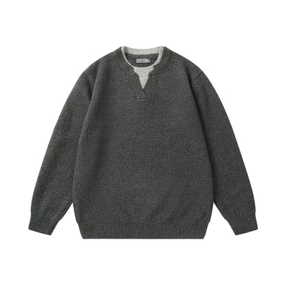 Solid Color Simple Mock Two-Piece Color-Blocking Knit Sweater