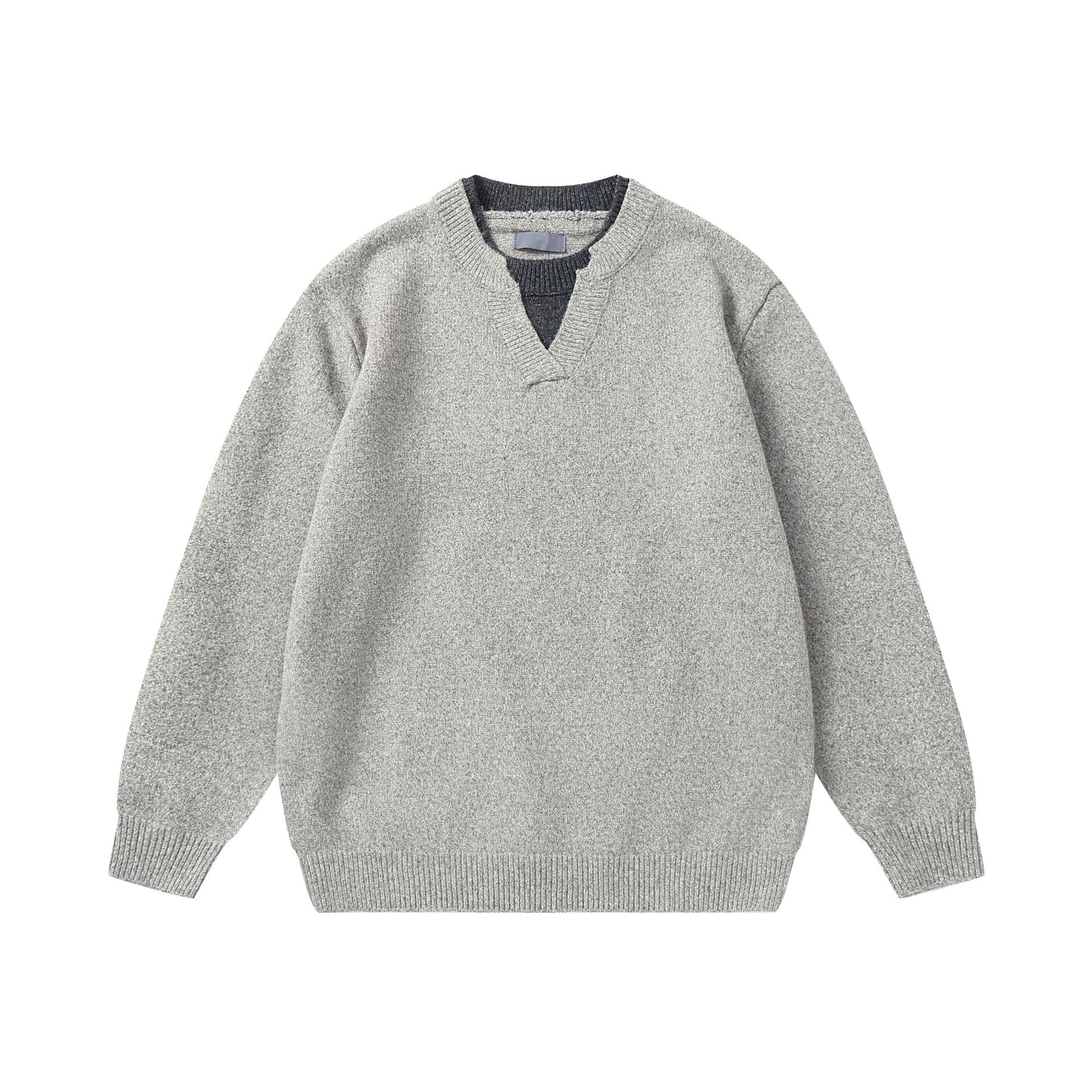 Solid Color Simple Mock Two-Piece Color-Blocking Knit Sweater