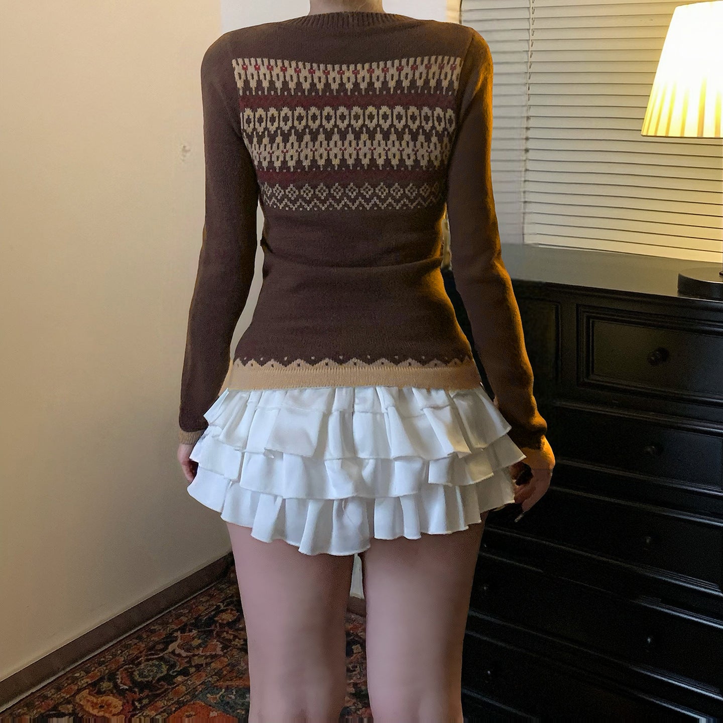 Color-block Knitted Crewneck Sweater Fitted Warm Button-down Sweater