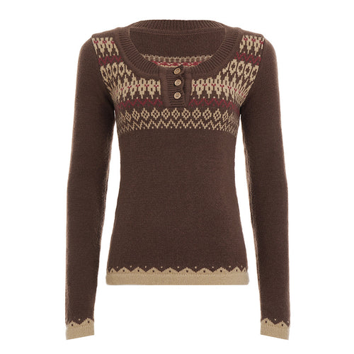 Color-block Knitted Crewneck Sweater Fitted Warm Button-down Sweater
