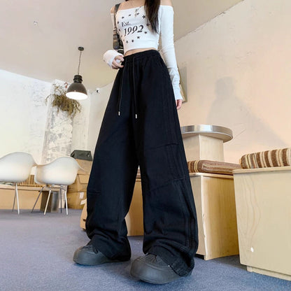 Casual Long Pants, Pleated Washed Cotton Straight Leg Cargo Pants, Unisex, High-End Vintage Loose Streetwear Wide Leg Pants