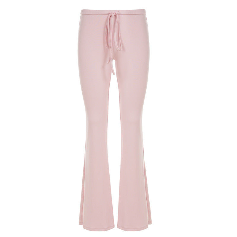 Low-Waist Tied Flared Pants for Women Comfortable Lightweight Casual Long Pants