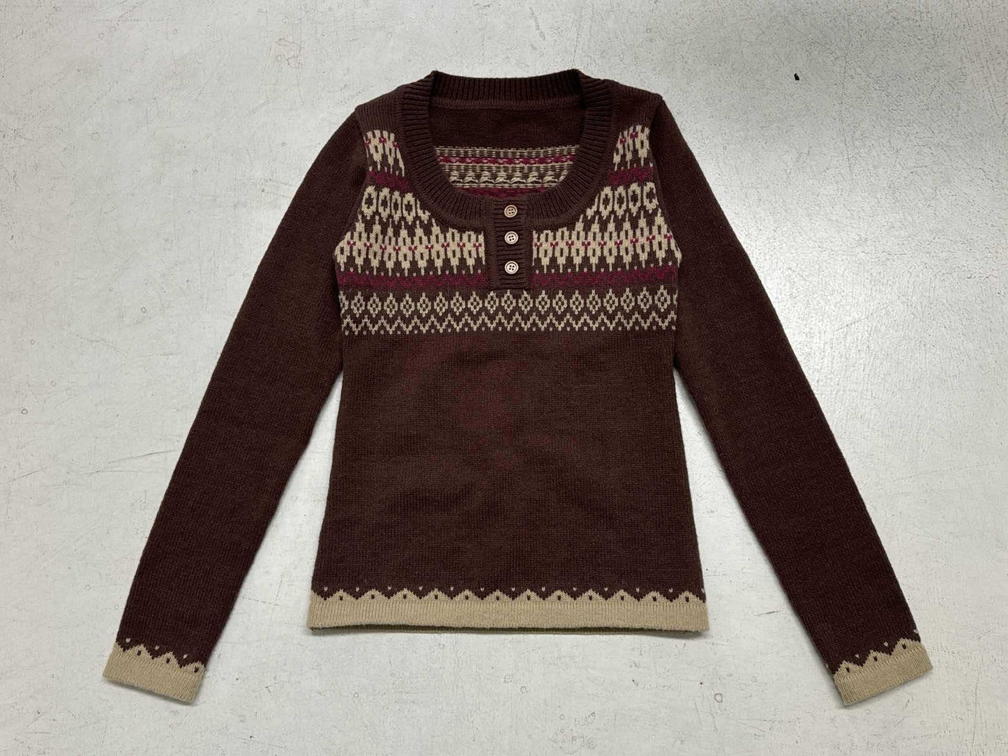 Color-block Knitted Crewneck Sweater Fitted Warm Button-down Sweater
