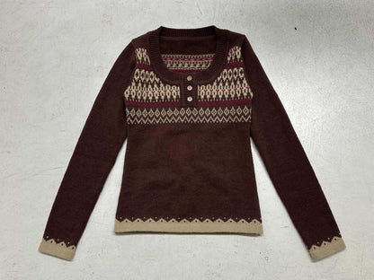 Color-block Knitted Crewneck Sweater Fitted Warm Button-down Sweater